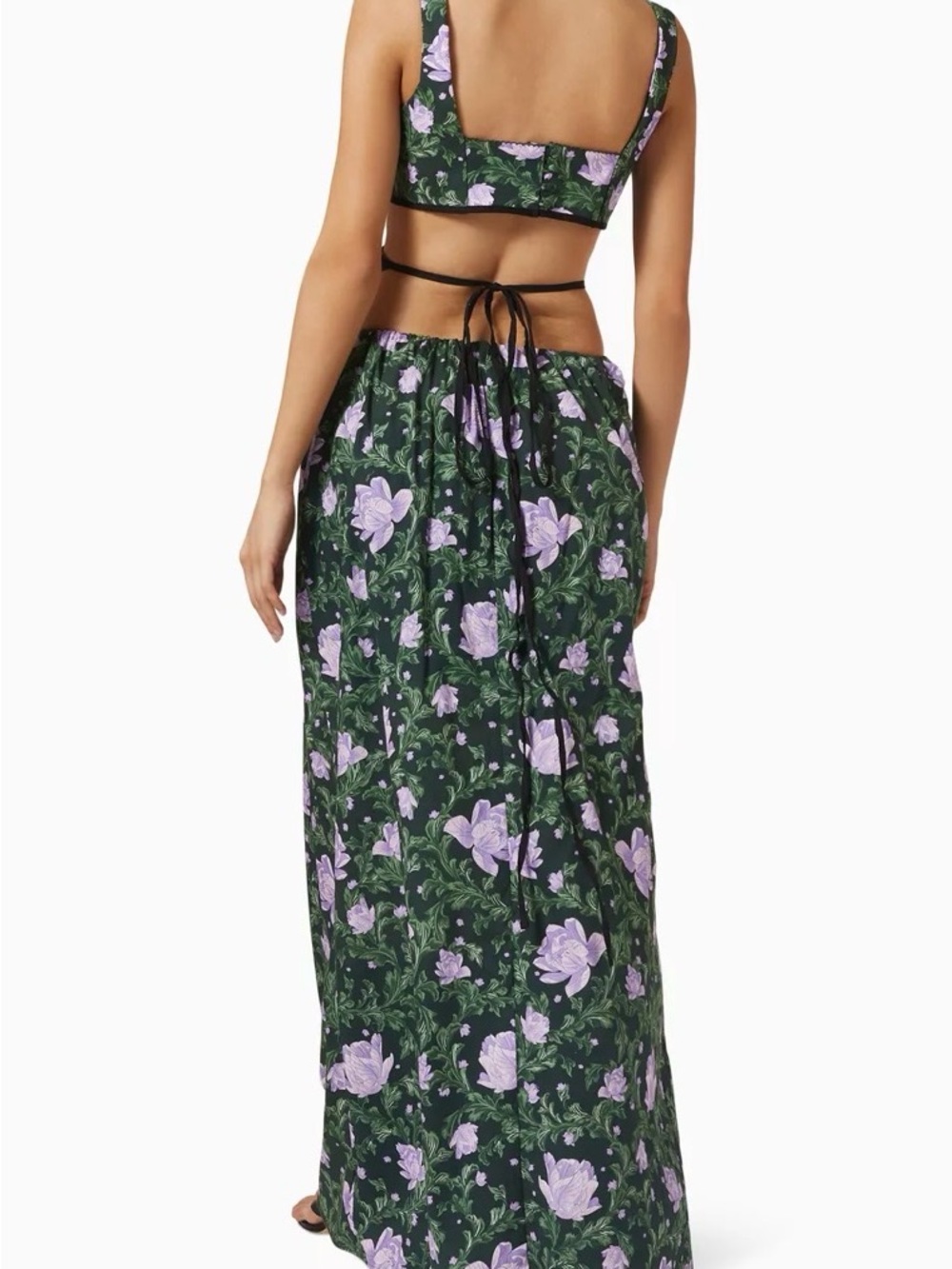 AGUA BY AGUA BENDITA Green / Purple Floral Print PEONIA OCASO Maxi Dress Small S - Picture 2 of 6